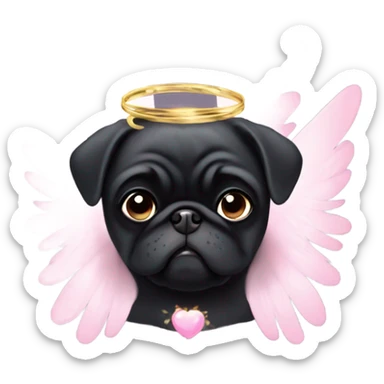 Black pug with pink angel wings sticker
