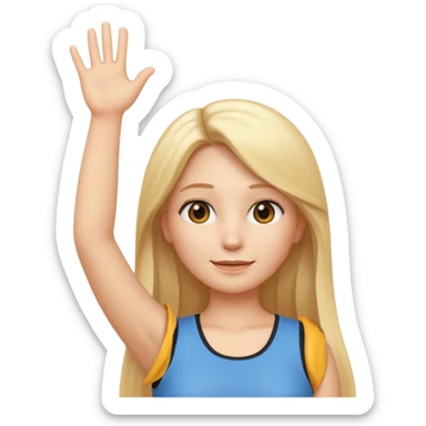 I want a white female animated gif emoji with long straight blonde hair putting hands up in the air. Wearing a tight no sleeve top  sticker