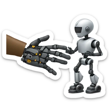 A men giving a robot (ai) a busines hand. angle from the side sticker
