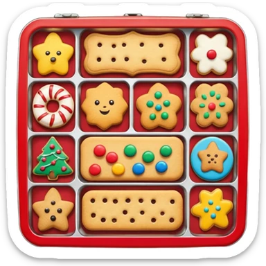 christmas biscuit and cookie tin with lots of different biscuits inside sticker