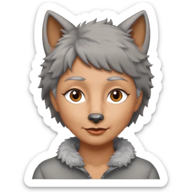 woman 50 years old, short grey fluffy wolf-cut hair, tannes skin and brown eyes sticker