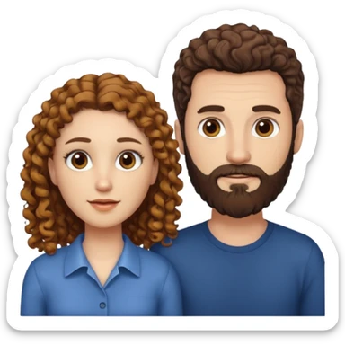Casal - Homem branco de cabelo liso e olhos marrom, com barba e mulher de pele branca cabelo cacheado marrom e olhos mel sticker