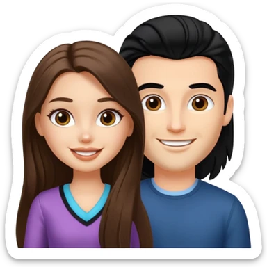 a pretty fair bratz girl with long brown hair and handsome white man with black hair sticker