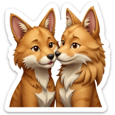 a dingo kissing a mainecoon sticker