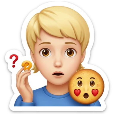 Draw an emoji where a person thinks with a question mark in front of the food sticker