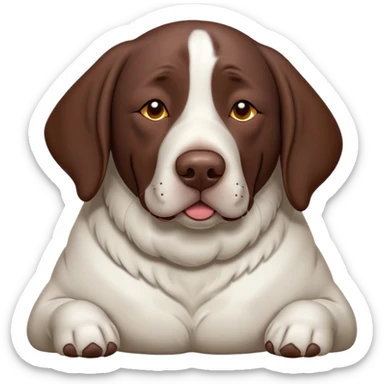 Cinematic Meme-Worthy Chubby Sleeping German Pointer Portrait Emoji, Head resting peacefully with a contented smile, showcasing a delightfully chubby build and a luxuriously soft liver and white coat, eyes shut in a serene nap, Simplified yet hilariously adorable features, highly detailed, glowing with a soft, drowsy light, high shine, relaxed and utterly lovable, stylized with an air of playful laziness, bright and heartwarming, soft glowing outline, capturing the essence of a comically sleepy hunter, so meme-worthy it feels like it could instantly become the next viral sensation of adorable slumber! sticker
