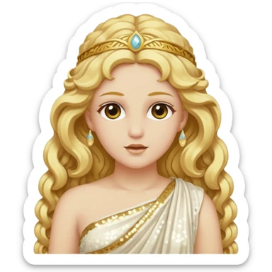 Psyche, Goddess of Soul from Roman Deities with long golden blonde wavy hair, ivory sequin toga sticker