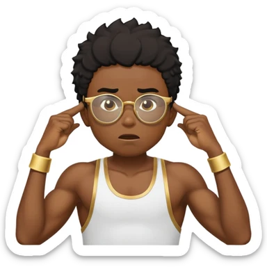 black boy athlete in stringer with gold glasses frustrated pulling hair sticker