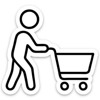 simple outline of person with shopping cart minimalistic icon style sticker