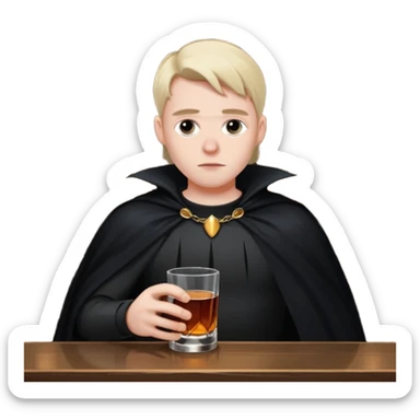 Caucasian in black cape sitting sad at bar sticker