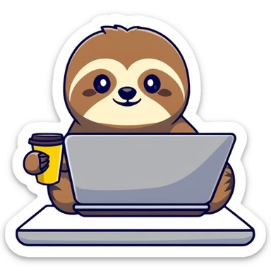 Elderly sloth boss in cartoon style, hand-drawn, muted warm tones. Office clothes, often with coffee or laptop. Ukrainian text, readable in dark mode. sticker