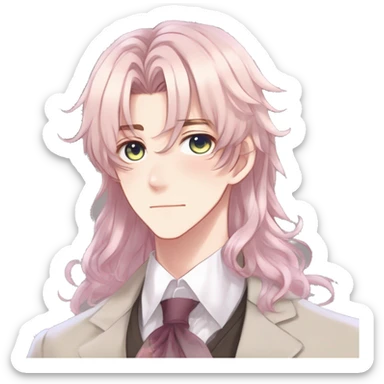 Gorgeous romantic hot attractive anime style modern gentlemanly anime shojo guy with long pretty lustrous hair and colorful eyes and blushing face aesthetic trending style  pastelcore cottagecore kawaiicore sticker