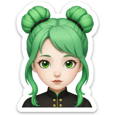 Maomao from Apothecary Diaries emoji with signature green hair buns and curious expression sticker
