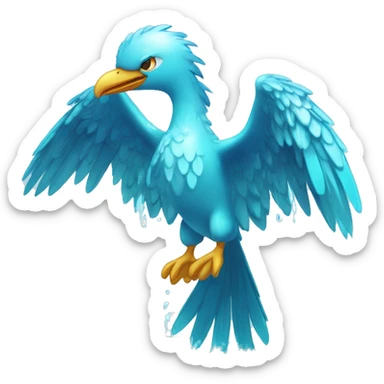 Wet dripping watery Cool Cute Fantasy legendary sea-bird water-type-Hydro-Phoenix-avian Fakemon full body sticker