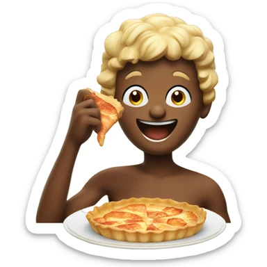 happy boys in the sun eating tarte shell with shrips sticker