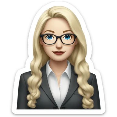 Elegant pale blonde woman with glasses in a suit working, hyper realistic with blue eyes  sticker