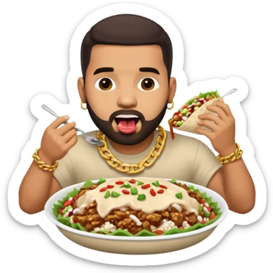 Drake wearing a chain eating a chipotle burrito bowl sticker