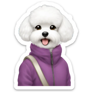 A cute and happy bichon frise with hair in a bun Asian woman at the airport  sticker