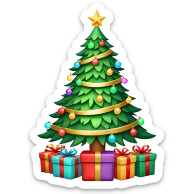 Christmas tree with lights and presents underneath sticker