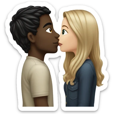 Long hair Brunette white girl kissing white boy with short black hair sticker