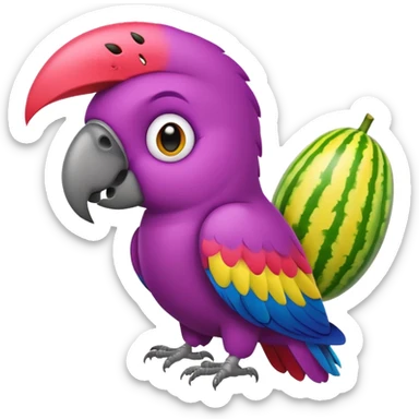 emoji de papagayo morado, sandia y amarillo sticker