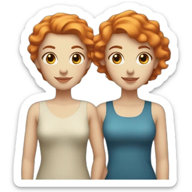 two white women holding hands, one with brown eyes and medium length orange hair, one with blue eyes and short teal hair sticker