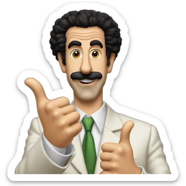 Borat very nice putting two thumbs up with five find on each hand sticker