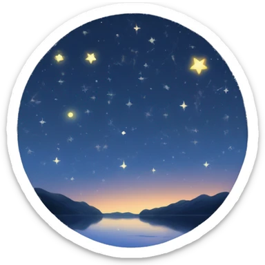 Here’s the description for the last one:  Dreamy Night Sky: 	•	“Starry night sky with constellations, shooting stars, and a soft glow of the moon, seen from a calm lakeside.” sticker