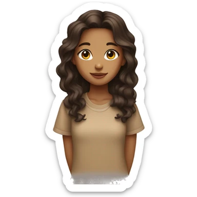 tan girl with wavy dark brown hair doing a peace sign sticker