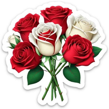 White rose and red rose bouquet with black paper  sticker