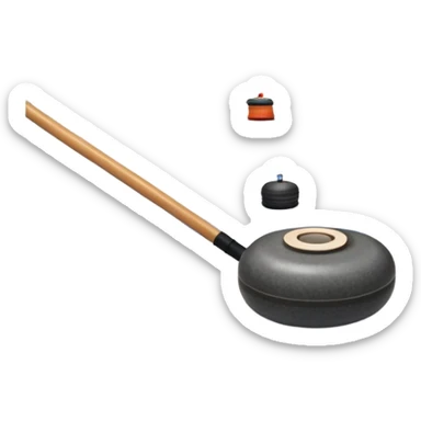 An icon showing a close-up of a curling stone sliding across the ice with a broom beside it. The scene is set in a brightly lit stadium, with detailed spectator stands in the background. Transparent background highlights the focus, skill, and atmosphere of the curling sport. sticker