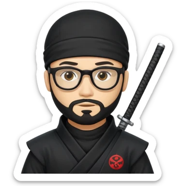 Man with black hair and beard wearing glasses in a ninja costume sticker