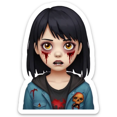 girl, zombie, black hair, medium long, emo, bangs, dark, spooky, creepy expression sticker