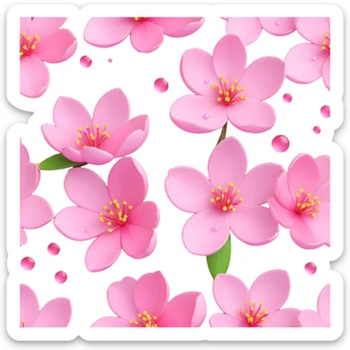 Add dewdrops on the cherry blossom petals, keep the background transparent, in iOS 3D emoji style. sticker