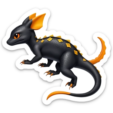 A shiny black Salandit-Umbreon-newt-hybrid-Fakémon-creature with orange belly sticker