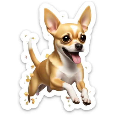 A chihuahua jumping and exploding into confetti. The Chihuahua should not be visible after exploding into confetti sticker