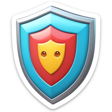 Clash of Clans aesthetic: Cinematic Playful 3D Isometric Shield Emoji, rendered in a 3D vector-style similar to standard emojis with minimal shading and bold, simplified shapes. A compact, distinct form with signature details, softly glowing with a fantasy RPG magic charm. Simplified yet unmistakably iconic, highly detailed and consistent, glowing with a soft radiance and high shine. Stylized with a touch of heroic grandeur and a soft glowing outline, capturing the essence of a beloved gaming relic with a friendly, playful manner! sticker