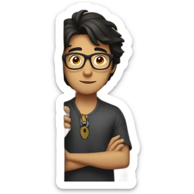 young dark-haired man with glasses struggling to lock a wooden door sticker