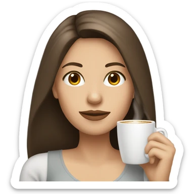 Pretty Pale brunette straight hair drinking coffee sticker