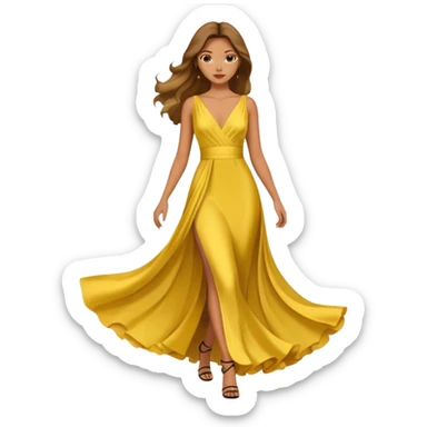 A model woman walking down a fashion runway in a beautiful yellow dress sticker
