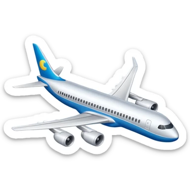 Draw a commercial passenger airplane flying above clouds in clear blue sky. sticker