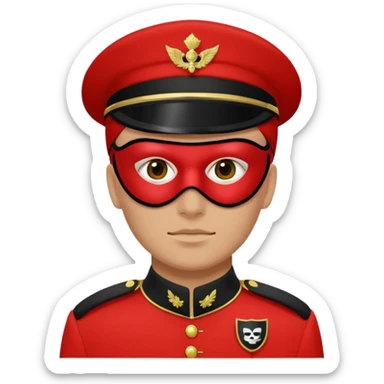 Create a red-uniformed guard with black mask marked by a white square symbol. sticker
