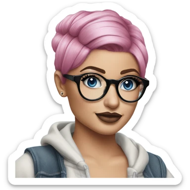 Photo Realistic kylie jenner stylish pink hair BLUE eyes and glasses posing  sticker