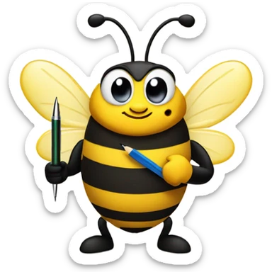 cute busy bee with pen sticker