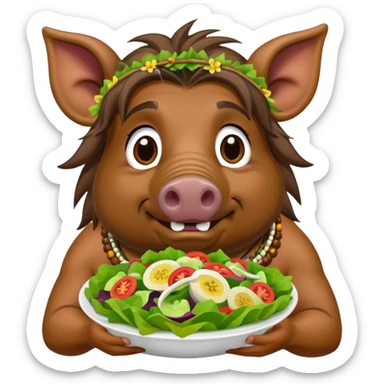 Hawaiian hippy boar, eating a salad sticker