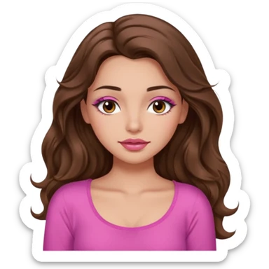 girl with long wavy brown hair, brown eyes, long lashes makeup, sexy pink lips, light to medium complexion, wearing a pink sexy top, sleeping sticker