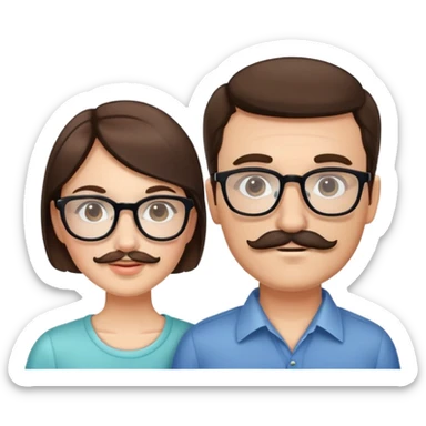 caucasian couple brunette mustache glasses sticker