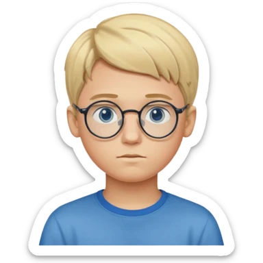 Blonde teen boy with medium short middle parted hair,blue eyes, round Glasses looking judging to the Side sticker