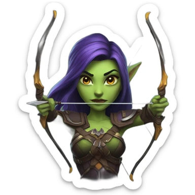 warcraft night elf hunter female holding bow sticker