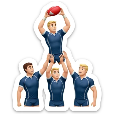 two rugby players lifting another player to catch a ball in a lineout in rugby sticker